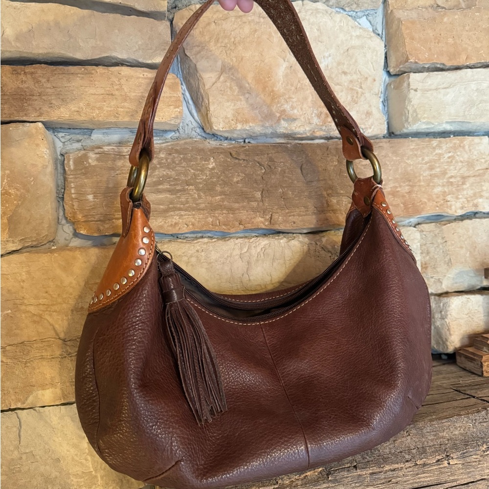 Vintage Fossil Western Purse Genuine Leather Studded Strap Fringe